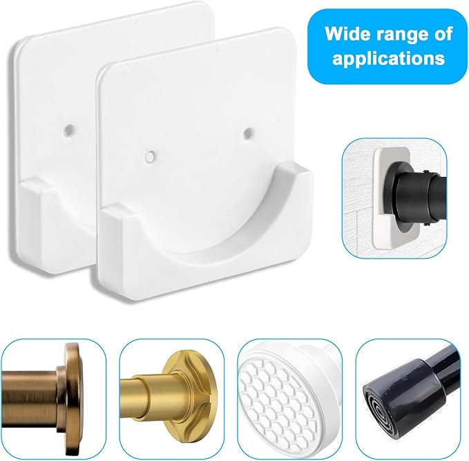 2 Pcs Adhesive Shower Rod Tension Holder, No Drilling Shower Curtain Rod Holder - Image 7