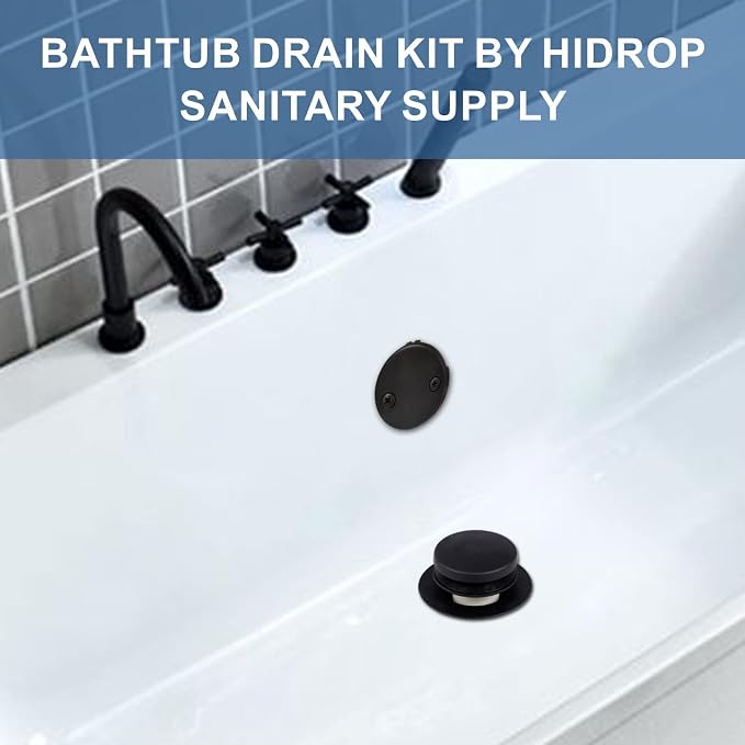 Black Tub Drain Tip-Toe Tub Trim Set Conversion Kit Assembly, Hidrop Bathtub - Image 2