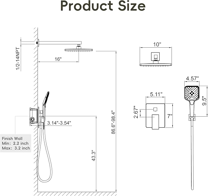 Gabrylly Shower System, 10 Inches Rain Shower Heads - Image 7