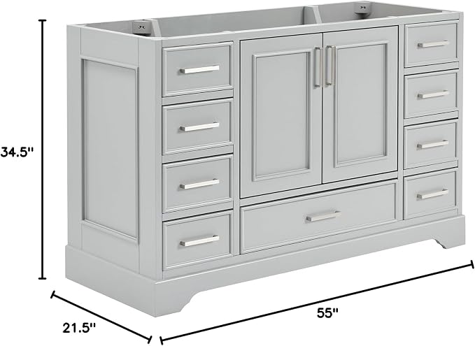 ARIEL Stafford 54" Grey Bathroom Vanity Base Cabinet, Single Sink Configuration - Image 3