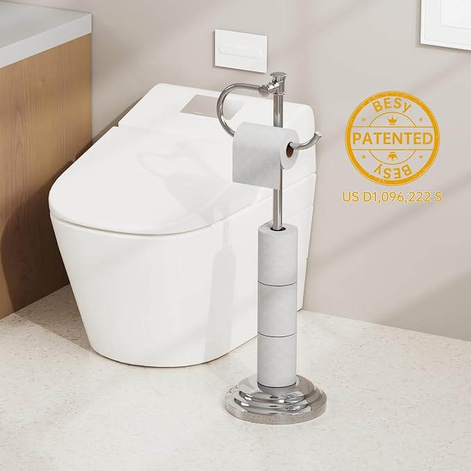 BESy Toilet Paper Holder Free Standing Bathroom Toilet Tissue Holder Stand - Image 2