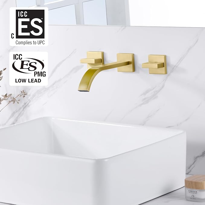 sumerain Gold Bathroom Faucet Wall Mount Bathroom Sink Faucet - Image 2