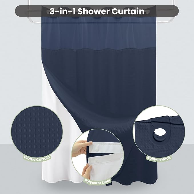 Inhousolu Stall No Hook Shower Curtain - Image 2