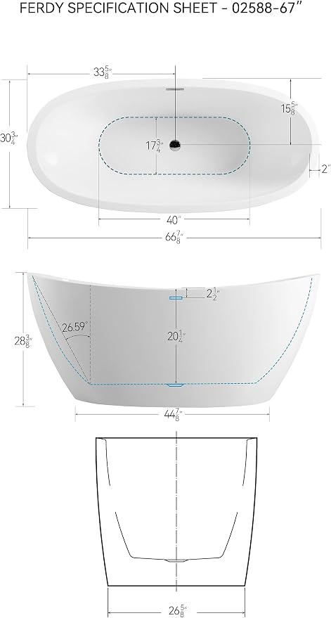 FerdY Naha 67" Acrylic Freestanding Bathtub, Curve Edge Freestanding Soaking - Image 4