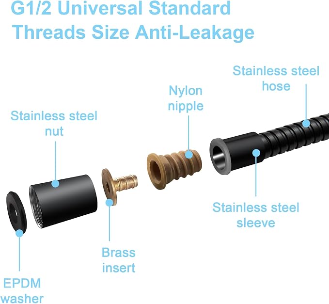 OFFO Shower Hose High Flow 0.43” Large Bore, 80 in Kink Free Stainless Steel - Image 5