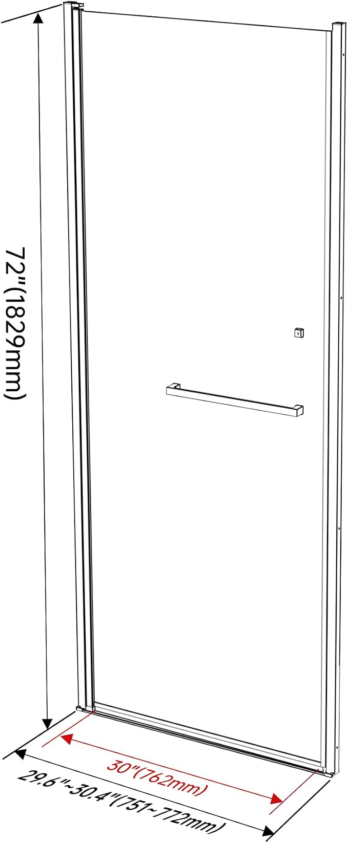 Frameless Pivot Shower Door 29-30" W x 72" H, Pivot Swing Shower Glass Door - Image 8