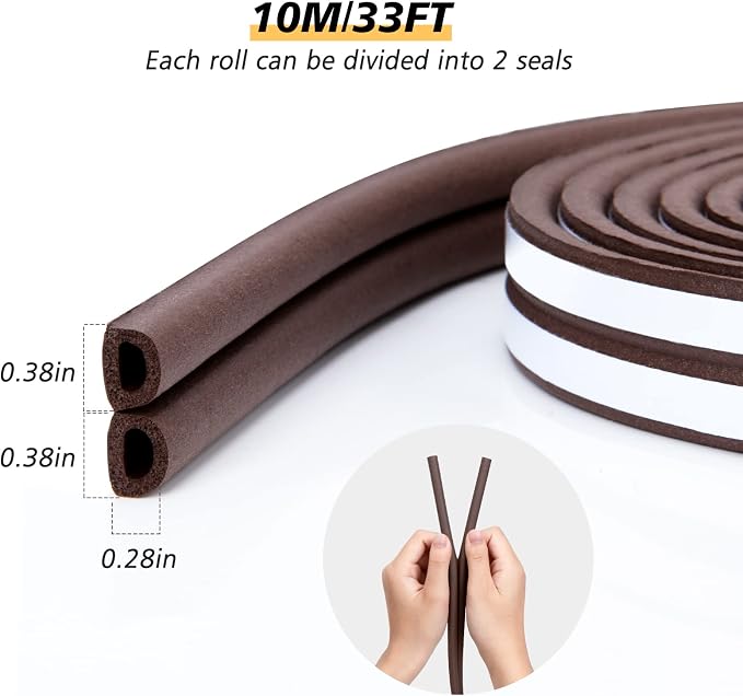 SUNMON Weather Stripping Door Seal Strip, 33Feet D-Type Soundproofing, Self - Image 4