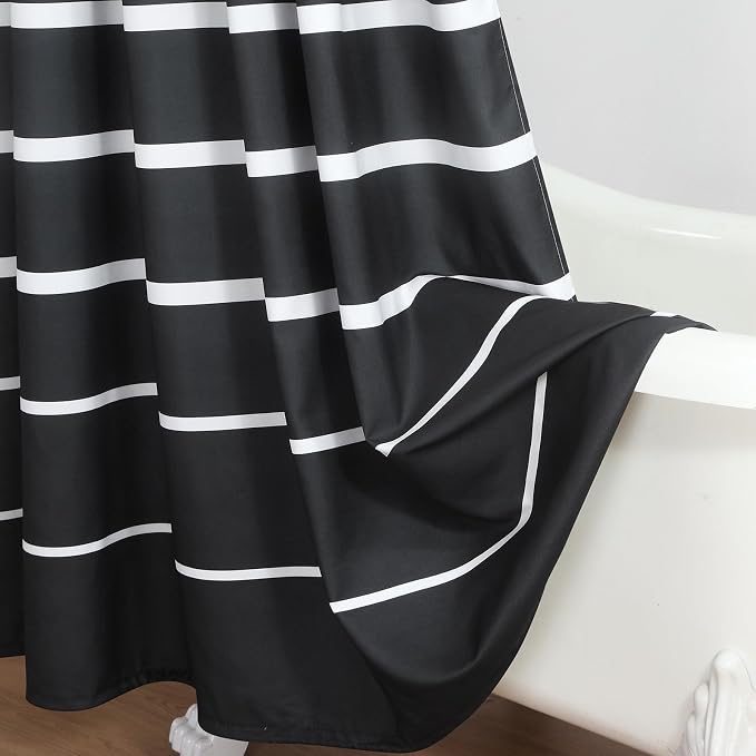 Black Shower Curtain 78 Inches Long, Modern Black and White Stripe Waterproof - Image 5