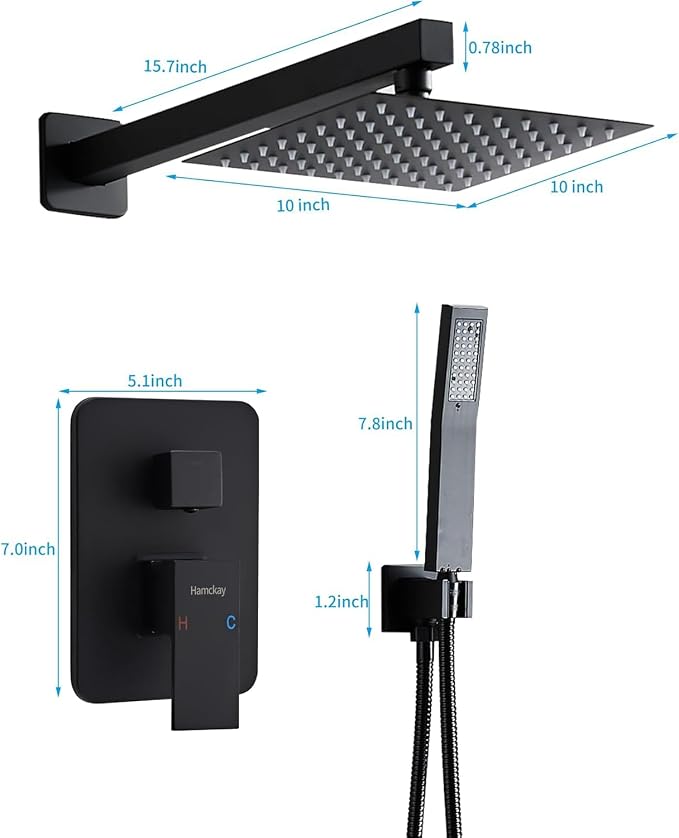 10 Inch Matte Black Shower Faucet Set - Image 5