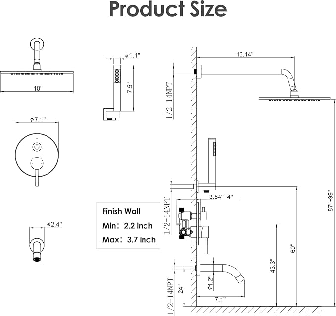 Gabrylly Shower System with Tub Spout, Bathtub Shower Faucets Set with 3-Way - Image 8