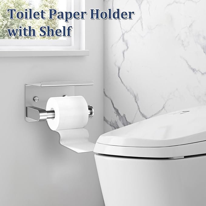 5 Pieces Bathroom Hardware Set Brushed Nickel Towel Bar Set Round Towel Holder - Image 4