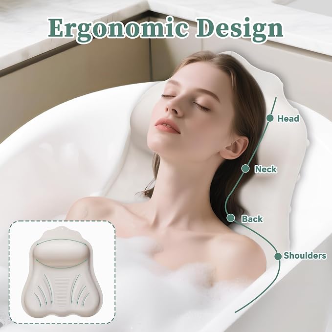 Silicone Bath Pillow for Tub Adults, 4D Air-Cushion Bathtub Pillow for Head - Image 2