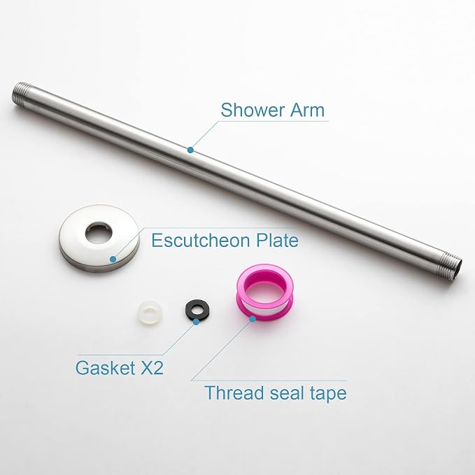 OFFO Shower Arm with Flange, 16 in Brushed Nickel Ceiling Mount Replacement - Image 6