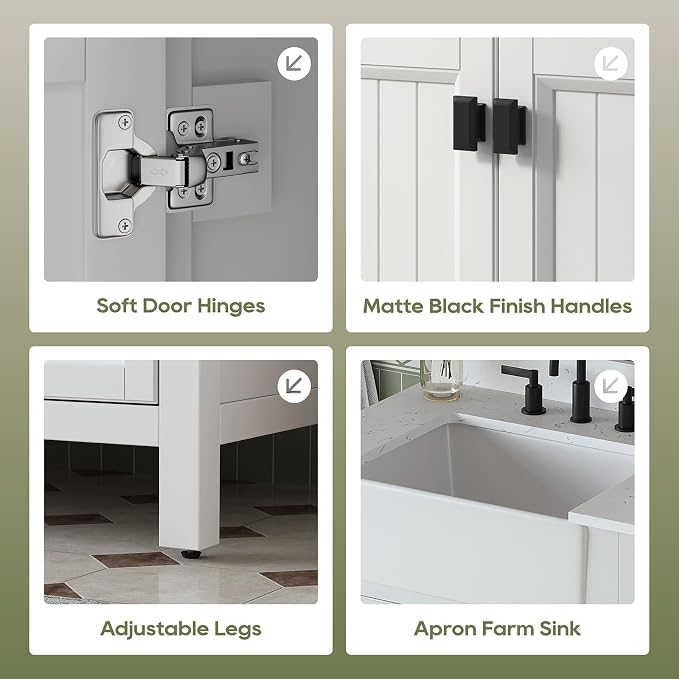 30 Inch Bathroom Vanity with Sink, Farmhouse Single Sink Bathroom Vanity with - Image 5