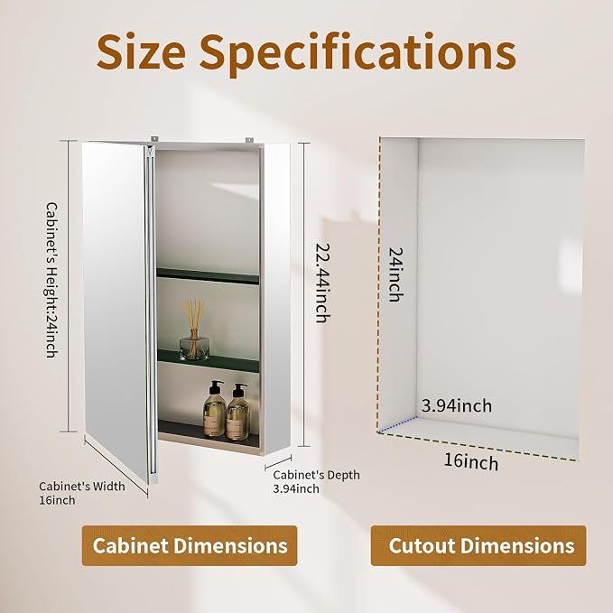 BEAUTYPEAK 16 x 24 Inch Medicine Cabinet - Image 2