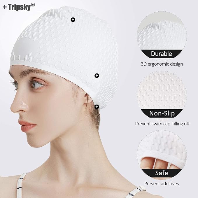 Tripsky Silicone Swim Cap, Comfortable Bathing Cap Ideal - Image 4