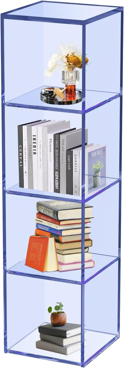 42.5" Acrylic Bookcase, 4-Tier Floor Standing Clear Acrylic Bookshelf, Sturdy - Image 2
