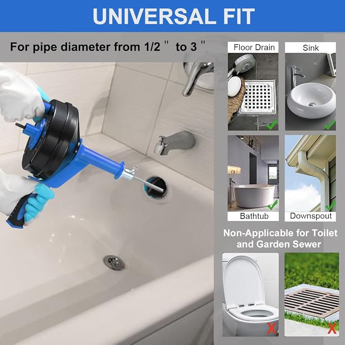 Drain Auger, Clog Remover with Drill Adapter, 25 Feet Flexible Plumbing Snake - Image 3