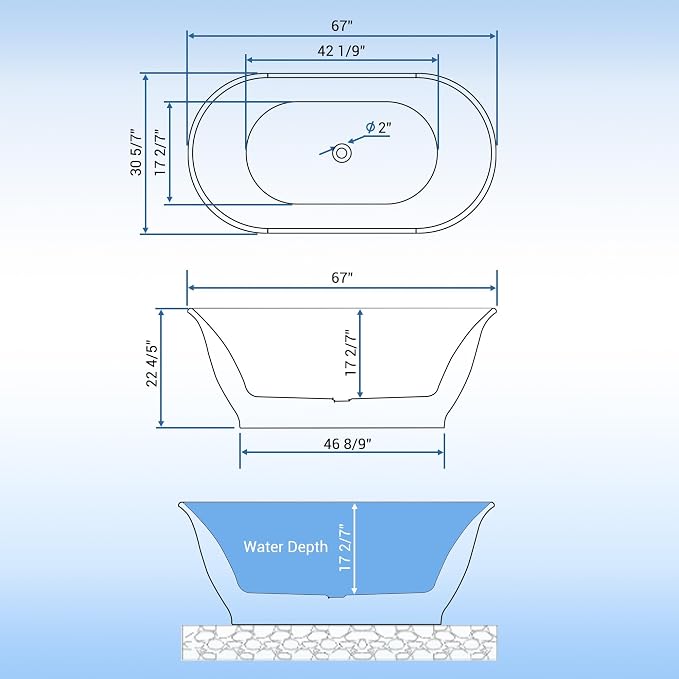 67" Free Standing Tub, Acrylic Soaking Bathtub, Stand Alone Freestanding Tub - Image 5