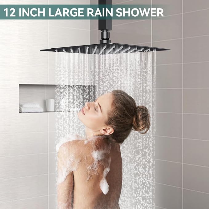 Shower Faucet Set Matte Black Shower System, Starbath 12" Rain Shower Head and - Image 4