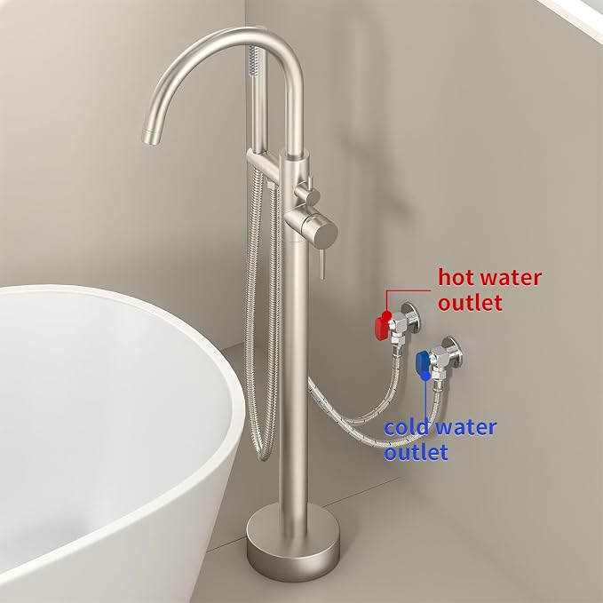 Freestanding Bathtub Faucet Waterfall Tub Filler Brushed Nickel Floor Mount - Image 5