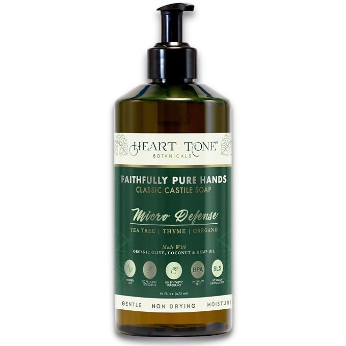 Liquid Castile Soap | Organic Olive and Coconut Oils | Non Drying Formula by HEARTTONEBOTANICALS