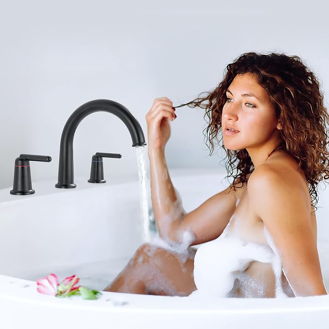 Bathtub Faucet Set 3 Hole, Widespread Deck Mount Tub Faucet - Image 8