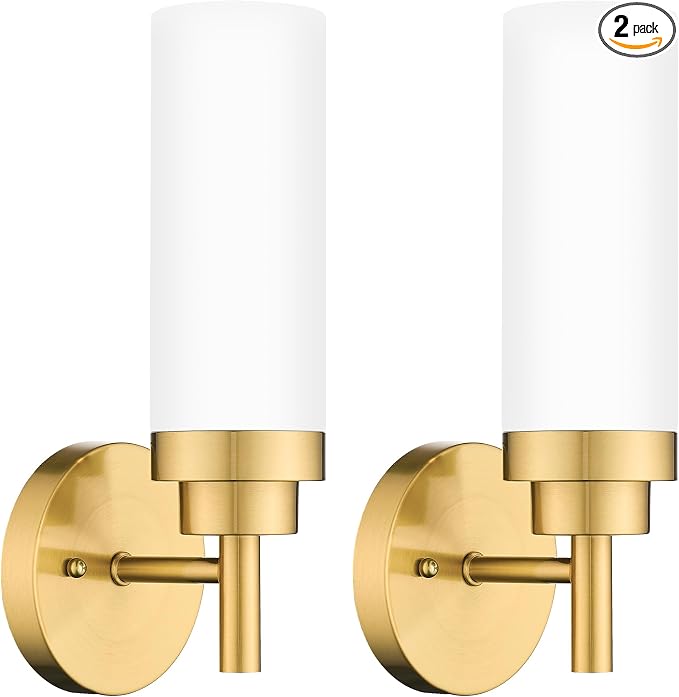 Emak Wall Sconces Set of 2, Modern Brushed Gold Bathroom Vanity Sconce Wall by EmakLighting