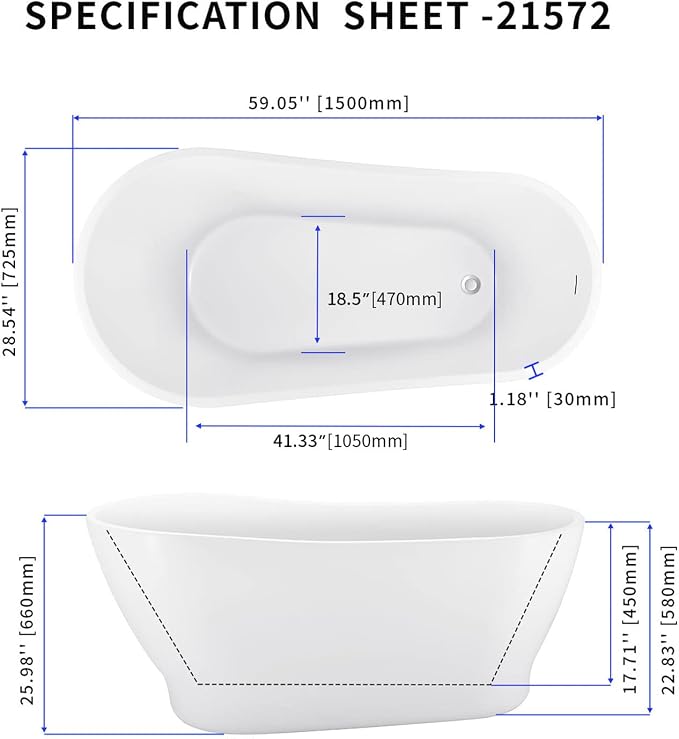 59" Acrylic Freestanding Bathtub, Elegant Skirted Free Standing Tub, Soaking Tub - Image 5