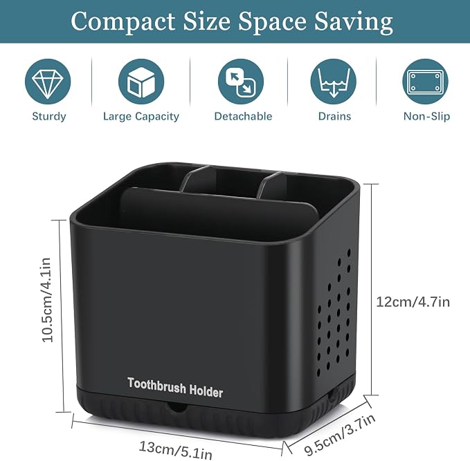 Black Toothbrush Holders for Bathrooms, Kids Electric Toothbrush and Toothpaste - Image 6