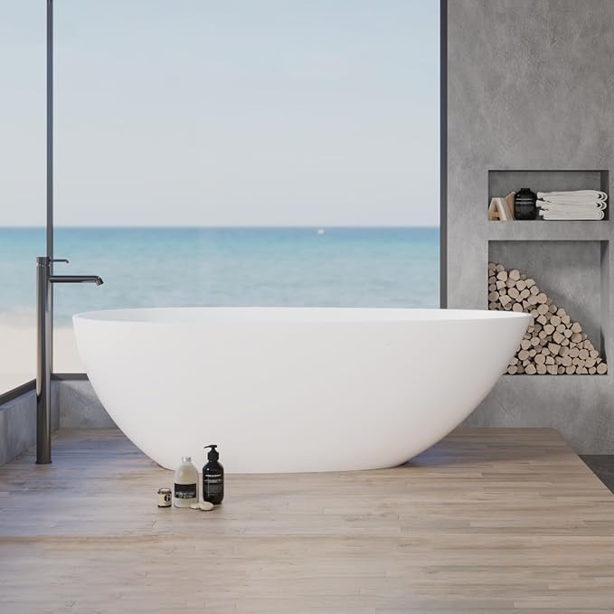 67" Resin Stone Freestanding Bathtub, Soaking Tub, Ergonomic Design, Easy by Unknown