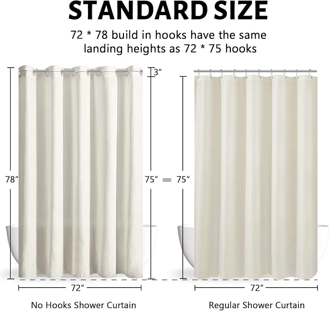 Furlinic No Hook Long Shower Curtain 72 x 78 Inch, Polyester Fabric Tall - Image 6