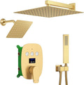 Brushed Gold Shower System Set Temperature Display Push Button Shower Faucet by KATAIS