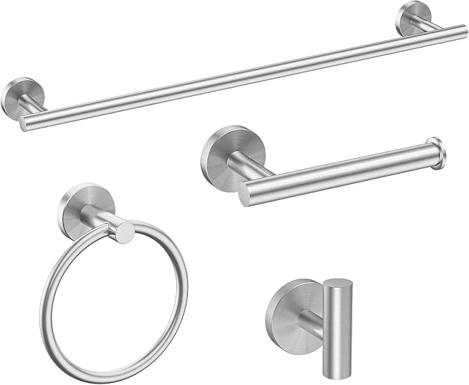 USHOWER Brushed Nickel Bathroom Hardware Set, Modern 24-Inch Towel Bar Set Wall by USHOWER