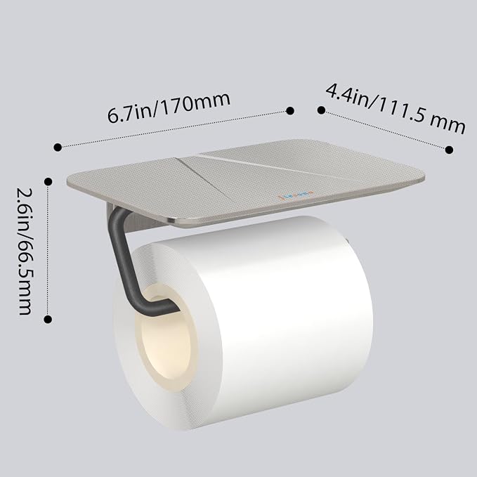 Toilet Paper Holder with Shelf, Stainless Steel Toilet Tissue Roll Holder - Image 6