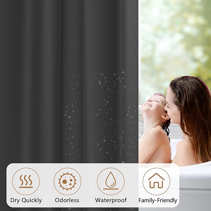 72 x 84 inch Extra Long Waterproof Fabric Shower Curtain Liner, Charcoal Grey - Image 5