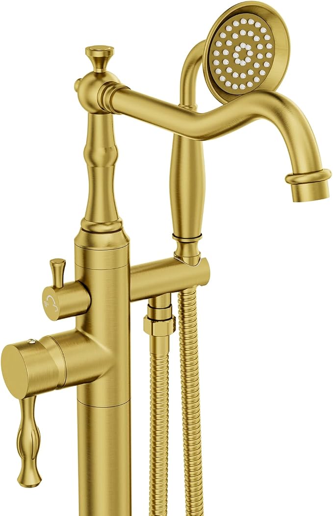 Brushed Gold Bathtub Faucet Freestanding Tub Filler High Pressure Single Handle by Kroias