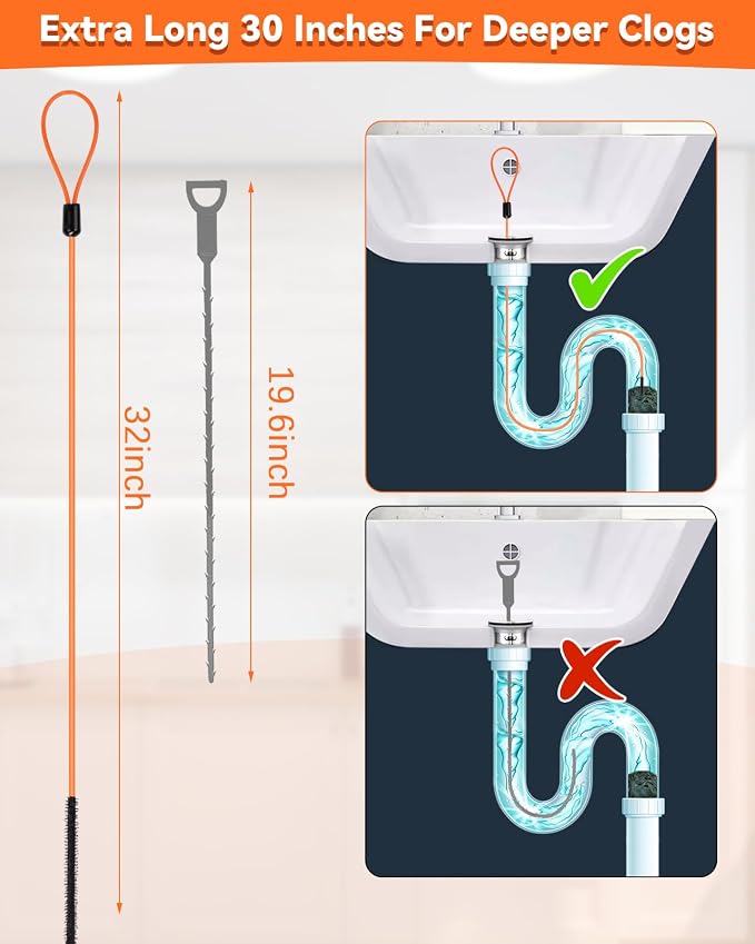 32 Inch Drain Snake, Anti-Break Metal Hair Removal Tool - Image 6