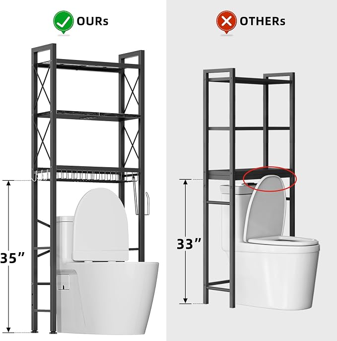 Over The Toilet Storage with X Shape Side Guardrail, 3-Tier Over Toilet Storage - Image 5