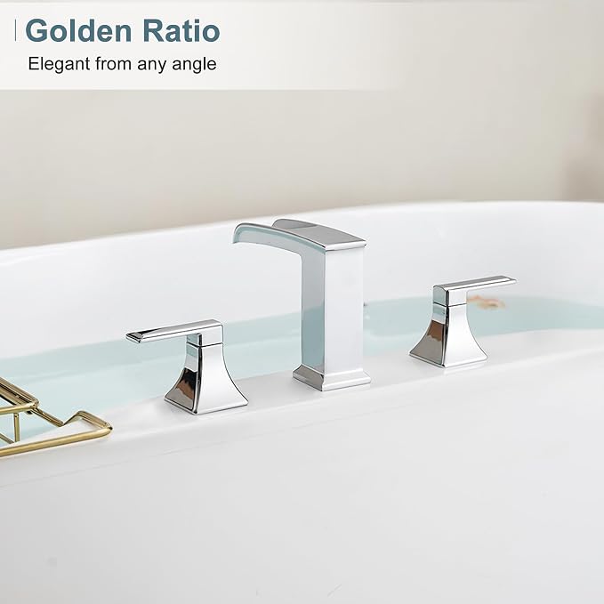 Brass Roman Tub Faucets, High Flow Waterfall Deck Mount Bathtub Faucet Set - Image 9