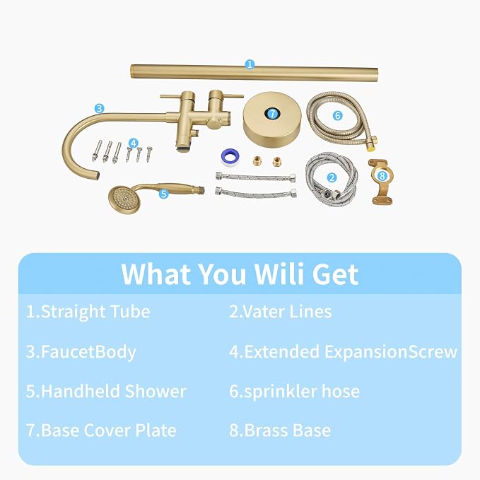 Freestanding Bathtub Faucet, Tub Filler Floor Mount Stand Bathtub Faucet Brass - Image 7