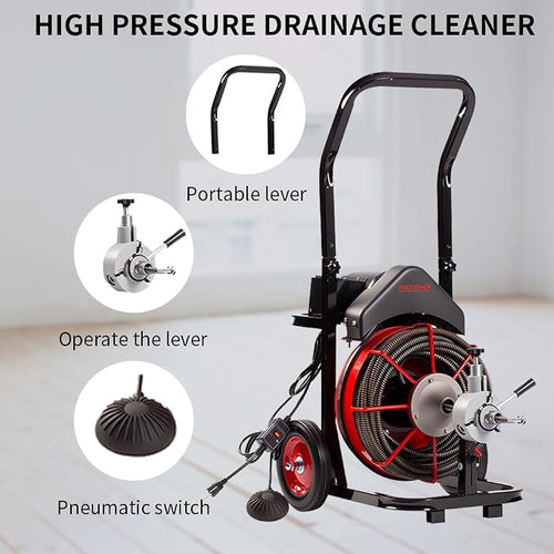 100FT x 1/2 inch Electric Drain Washer, Sewer Spiral Automatic Feed Portable - Image 2