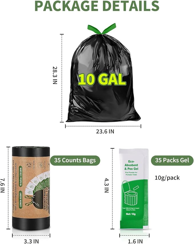 Camping Toilet Bags Poo Gel Set, 10 Gallon Composting Toilet - Image 2