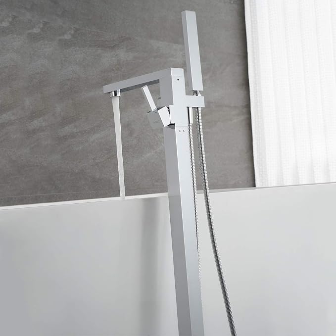 Freestanding Bathtub Faucet Tub Filler Chrome Floor Mounted Brass Bathroom - Image 5