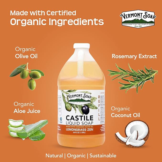 Vermont Castile Lemongrass Zen Soap, Gentle Liquid Soap - Image 5