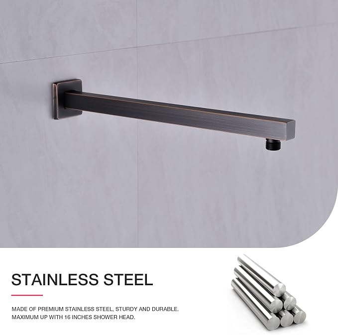 Square Shower Arm with Flange 16 Inch Wall Mounted Rainfall Shower Head - Image 2