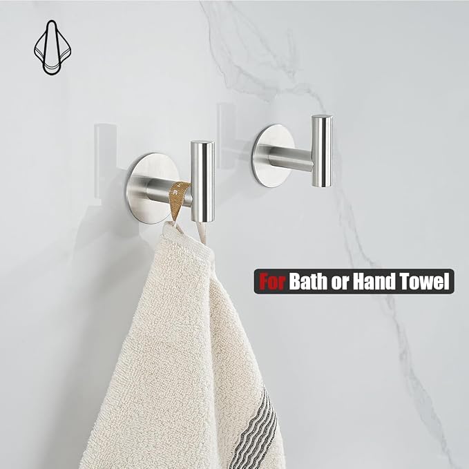 JQK Self Adhesive Towel Hook Brushed, No Drill Stick on Coat Robe Clothes Wall - Image 3