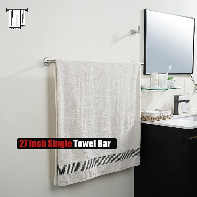 JQK Bath Towel Bar, 30 Inch 304 Stainless Steel Thicken 0.8mm Single Towel Rack - Image 5