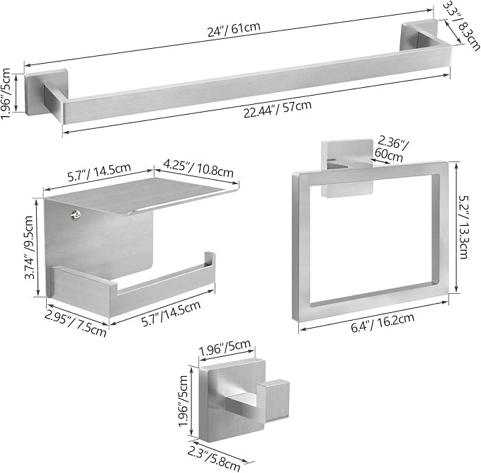 20-Pieces Brushed Nickel Bathroom Hardware Set, 24 Inch Bath Towel Bar Set - Image 2