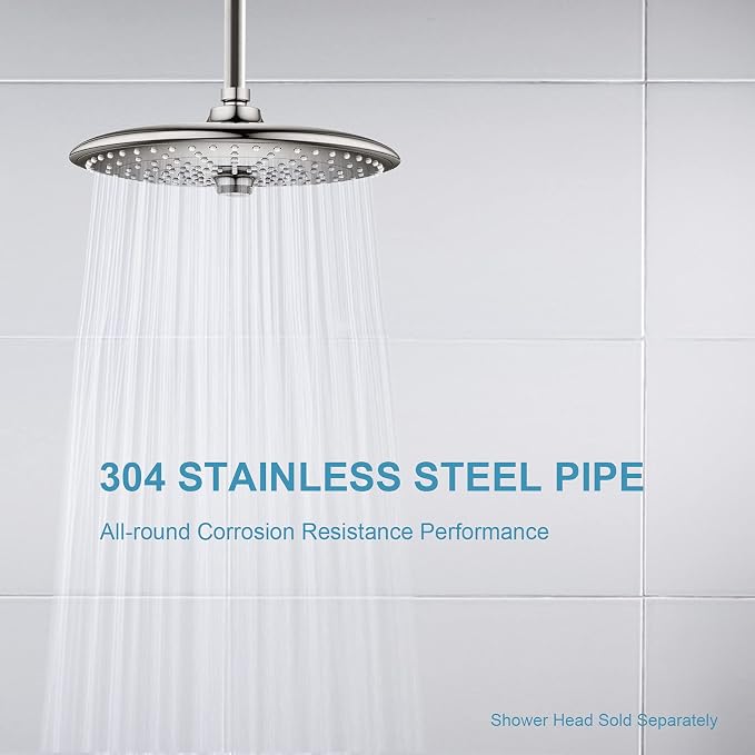 OFFO Shower Arm with Flange, 10 in Brushed Nickel Ceiling Mount Replacement - Image 3